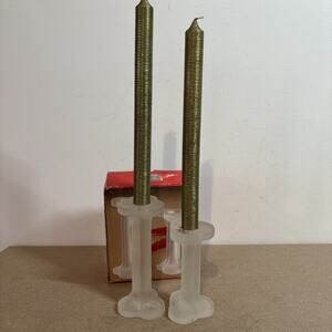Pair Candlesticks Frosted Glass Postmodern Taper Candle Holders Italy Vetreria